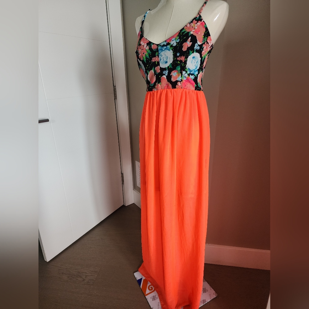 Bright coral orange flowy maxi dress